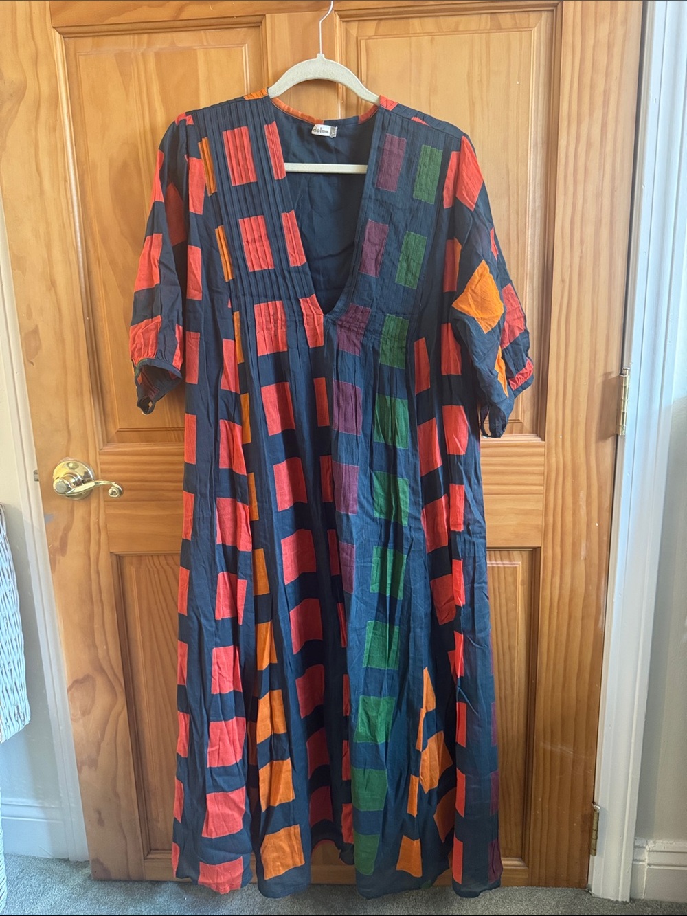 Navy Colorblock Midi Dress with Red, Orange & Green Panels